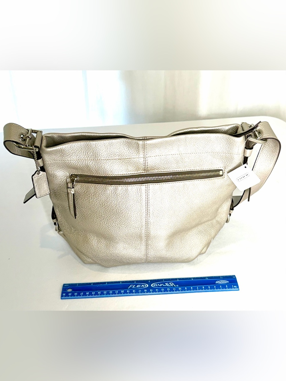 Coach Metallic Pebbled Leather Shoulder Bag in Silver